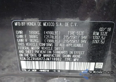 2018 Honda Hr-V Ex-L from USA, damaged, VIN 3CZRU6H72JM718982